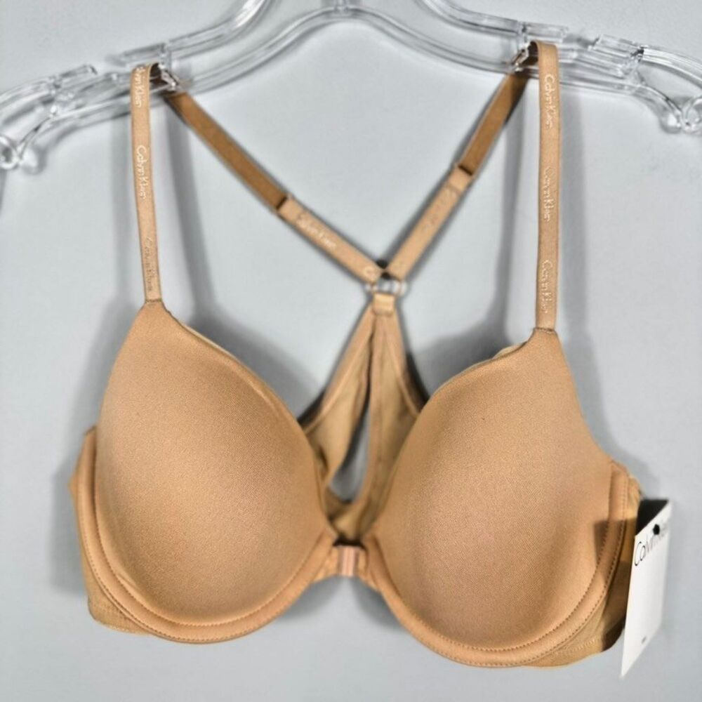 NWT Calvin Klein 34B Constant Lightly Lined Demi Racerback Underwire Nude Bra